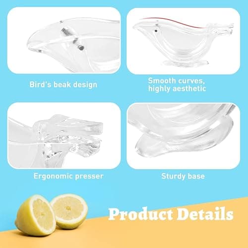 Manual Lemon Juicer, Acrylic Manual Lemon Slice Squeezer, Portable Transparent Fruit Juicer, Elegance Bird Shape, Hand Juicer for Orange Lemon Lime Pomegranate (2 Pack) thumbnail 5