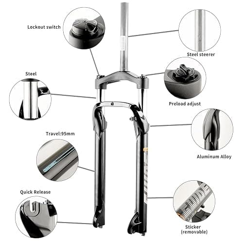 Criblor 26x4.0 inch MTB Suspension Fork,Mountain Bike Snow Fork Fat Bicycle Fork Mechanical Forks Locking Suspension Forks Aluminum Alloy Fit 4.0" Tire Spread 135mm Bicycle Fat Suspension Fork thumbnail 3