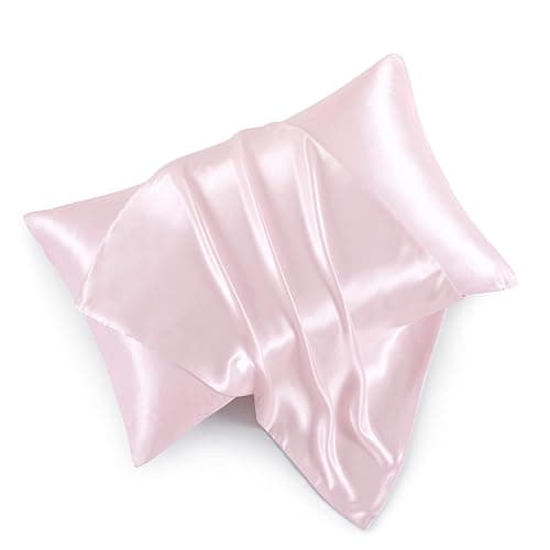 HommxJF Blush Pink Satin Pillowcases with Zipper (20x26),Standard Size Satin Pillowcases Set of 2, Blush Pink Silk Pillowcase for Hair and Skin - Image 1
