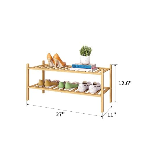 FILWH Bamboo Shoe Rack Stackable Shoe Shelf Storage Organizer for Unit Entryway Hallway and Closet Sturdy Freestanding Shoe Shelf (Natural, 2-Tier/27 * 11 * 12.6IN) thumbnail 2