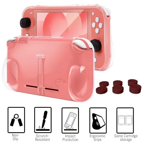 Orzly Accessories Bundle Compatible for use with Nintendo Switch Lite - Protective Case & Screen Protector, USB Cable, Games Holder, Grip Case, Headphones, Thumb-Grip Pack & More (Coral) thumbnail 6
