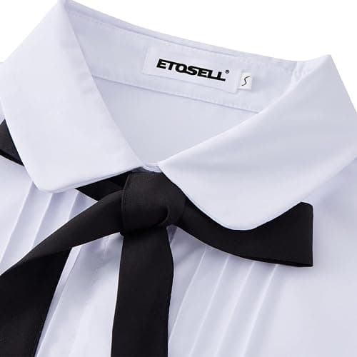 ETOSELL Women Short Sleeve Peter Pan Collar Blouse Kawaii Girls School Uniform White Shirt Lady Bowknot OL Button-Down Shirts thumbnail 6
