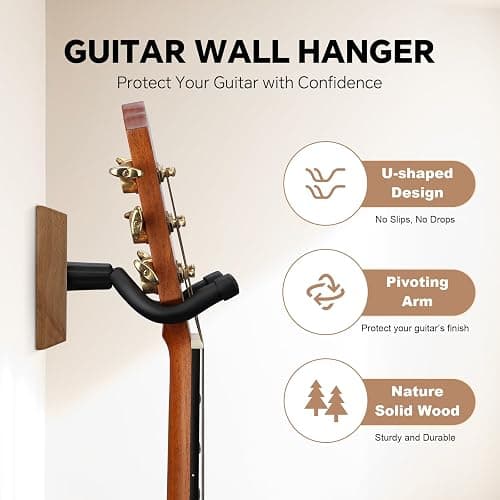 Bandpop Guitar Wall Mount - Black Walnut Guitar Hanger with 5pcs Picks for Acoustic, Electric, Bass, Banjo, Mandolin thumbnail 2