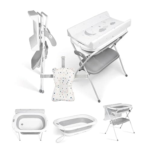 MS BabyWorld - Baignoire haute ZOE + Réducteur | Matelas à langer, coussin réducteur et panier | Confortable et facile à ranger | Avec bouchon et tuyau de vidange, pieds antidérapants | Pliable - Image 1