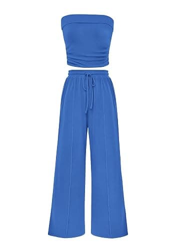 PRETTYGARDEN Womens Summer Outfits 2 Piece Sets Casual Ribbed Knit Crop Tube Top Wide Leg Pants Spring Matching Lounge Set - Image 1