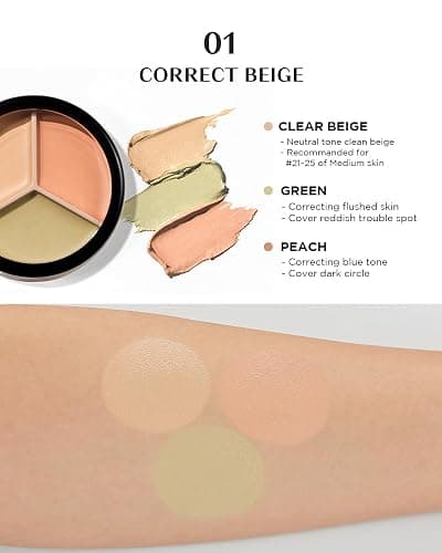 THESAEM Cover Perfection Triple Pot Concealer 2-Pack Set - 01 Correct Beige & 02 Contour Beige Bundle - 6-Color Multi Concealer Palette Kit - Korean Makeup with Sweet Almond Oil for Complete Coverage thumbnail 3