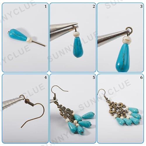SUNNYCLUE 1 Box 10 Sets Chandelier Earring Making Kit Tibet Style Bohemian Charms Boho Earrings Bulk Lucky Turquoise Bead Glass Beads for Jewelry Making Kits DIY Dangle Earrings Women Adult Supplies thumbnail 5