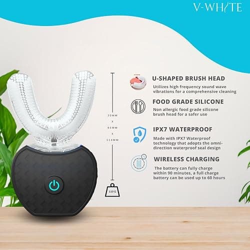 V-WHITE Adults Auto Brush Ultrasonic U-Shaped Toothbrush – 360° Teeth Cleaning, Hands-Free Electric Autobrush – Gum Protection, Waterproof IPX7, Wireless Charging thumbnail 2