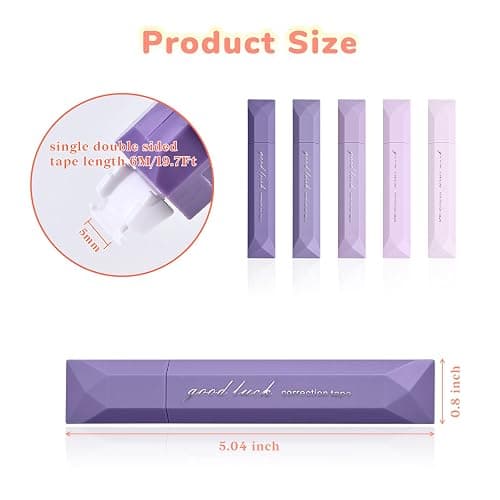 Temiary 5 Pcs White Correction Tapes, Aesthetic Correction Tape Pens Smooth Pull Out, Easy to Use Pen Shaped Applicator for Students School Office Supplies (Purple) thumbnail 3