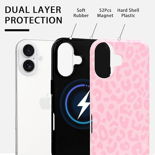 NITITOP Compatible with iPhone 17 Case Magnetic Compatible with MagSafe Cute Leopard Amber Aesthetic Tortoise Design for Women Men Girls Soft TPU Shockproof Protective Cover - Pink thumbnail 2