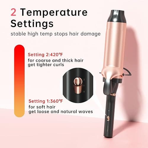Hahahope 2 Inch Curling Iron with Clamp, Lightweight Large Barrel Curling Iron for Long Hair, Long Barrel Curling Wand with Multiple Temperature Settings, Dual Voltage & Perfect for Long Hair thumbnail 6
