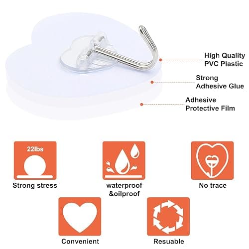 Adove Adhesive Hooks for Hanging, 24 Pack Heavy Duty Wall Hooks, Towel Coat Hooks Waterproof, Transparent Self Adhesive Sticky Hook for Kitchen Keys Glass Door,No Nail Utility Ceiling Hooks thumbnail 3