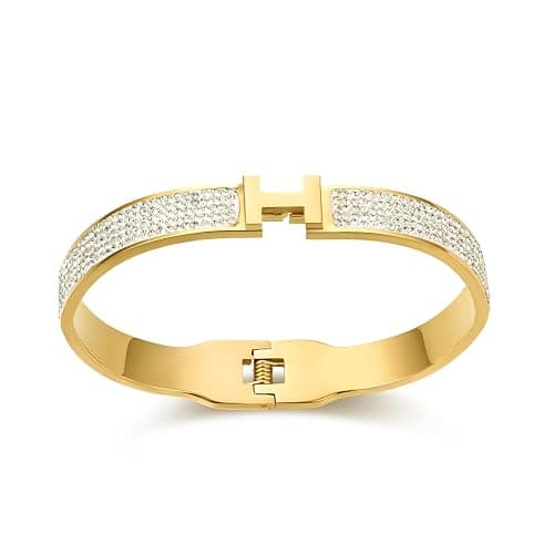 LeoYletc 18K Gold and Silver Plated Bangle Bracelet for Women Stainless Steel with Cubic Zirconia Womens Jewelry thumbnail 3