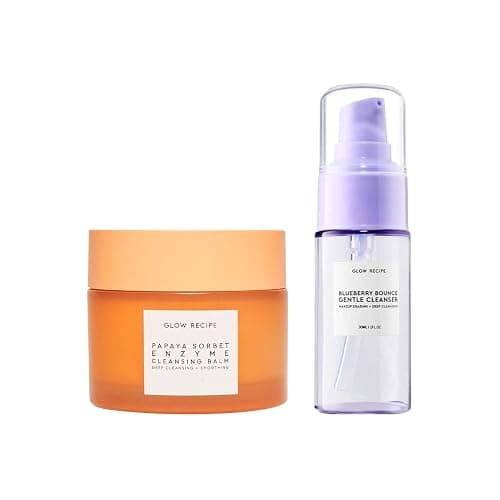 Glow Recipe Double Cleansing Kit for Glowing Skin - Includes Exfoliating Papaya Sorbet Enzyme Cleansing Balm + Mini Blueberry Bounce Gentle Face Cleanser - 2-Piece Facial Skincare Kit - Image 1