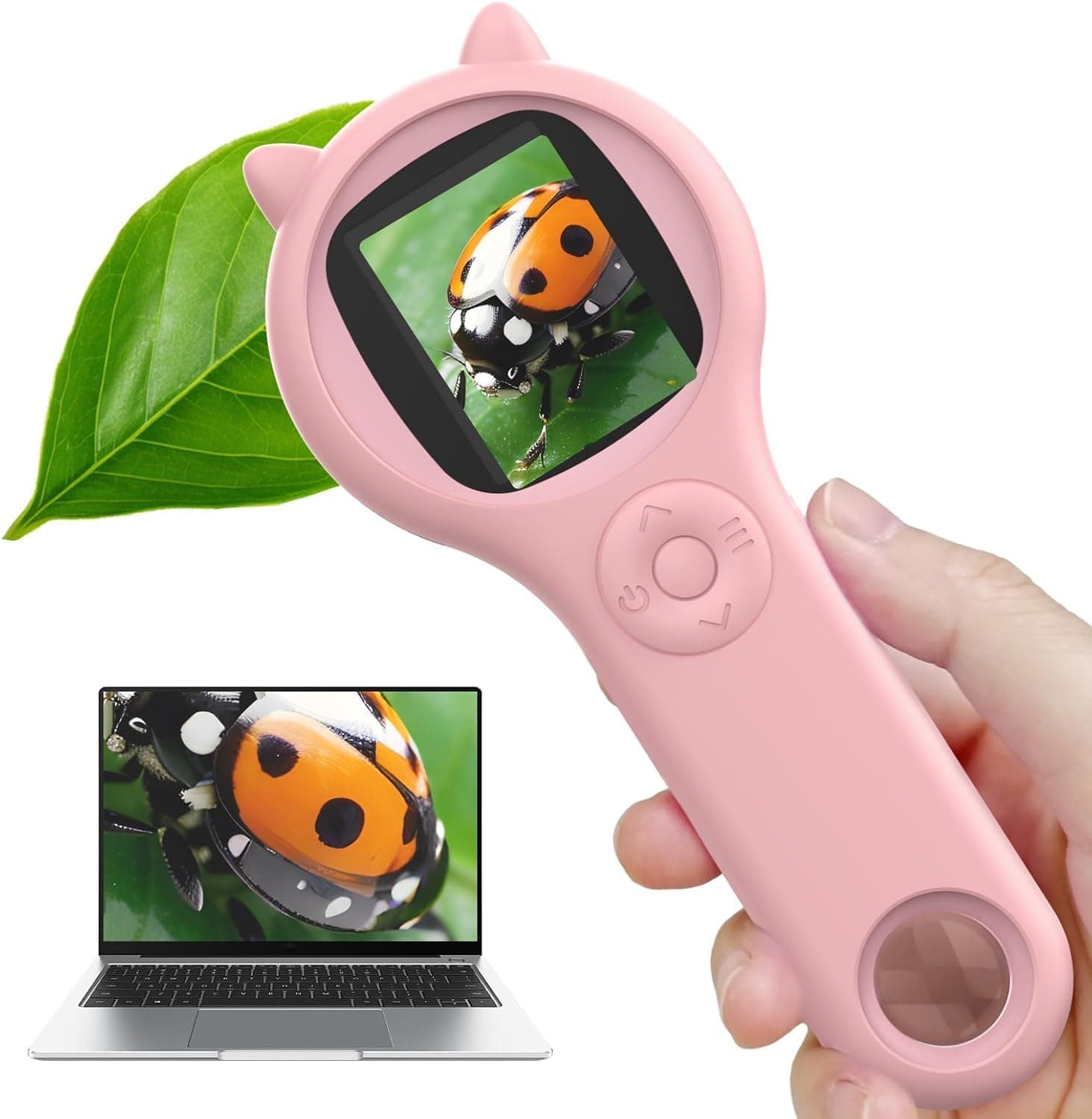 Handheld Microscope for Kids, Lightweight Digital Microscopes for Kids,500X Handheld, 3 Levels Adjustable LED Lights,Educational Hand Held Microscope for Children Students (Pink) - Image 1