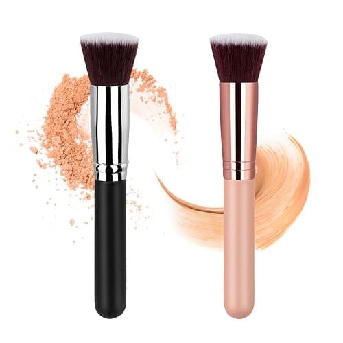 2 Stück Make Up Pinsel, Foundation Pinsel, Professioneller Makeup Pinsel für Foundation & Concealer, Dichten Synthetischen Borsten, Pinsel Makeup für Flüssige, Cremige oder Pudrige Make-Up - Image 1