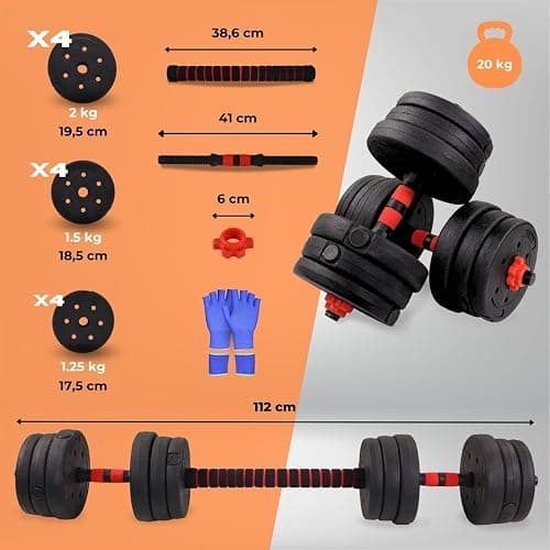 Mobiclinic® , Mancuernas ajustables, 2 en 1, Peso de 2-30 kg, Incluye y barra extensión acolchada, Tuercas antideslizantes, Acero resistente, Gym casa thumbnail 2