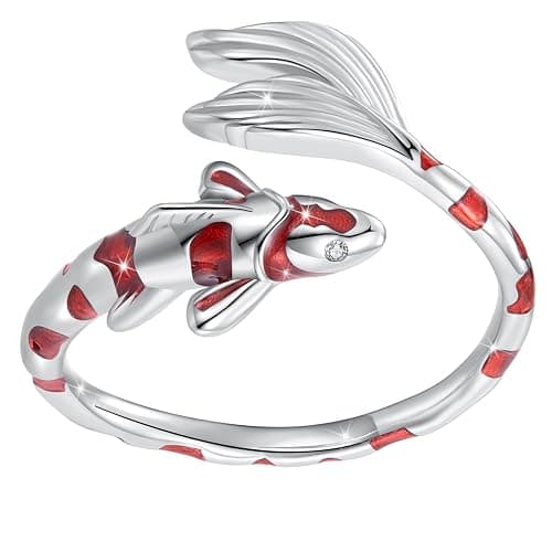WOSTU Animal Open Adjustable Ring Playful Cat Dachshund Snake Koi Fish Hummingbird Bat Heart Feather Stacking Ring for Women, Sterling Silver Plated Pet Memorial Jewelry Gift for Cat Lovers - Image 1