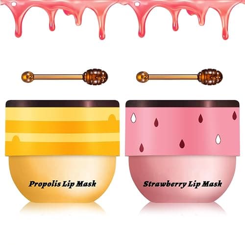 2PCS Bee Lip Balm Honey Pot Sleeping Mask - Silky Hydrating Overnight Lip Care Products - Strawberry & Honey - Image 1