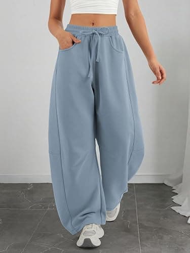 ATHMILE Barrel Sweatpants Women Fall Fashion Wide Leg Pants 2025 Baggy Lounge Comfy Flowy Sweat Pants with Pockets thumbnail 3
