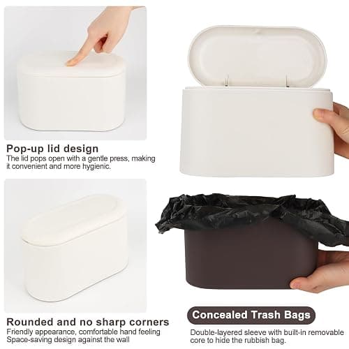 talifoca Pattumiera da tavolo con coperchio, 2 l, piccola pattumiera da tavolo con coperchio, per lavabo, cucina, bagno, ufficio, scrivania, wc auto, letto, 22 x 11 x 13 cm thumbnail 3