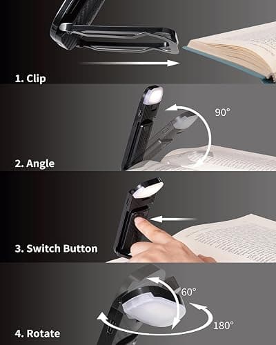 HEMONNKAM Book Reading Light, Rechargeable Clip on Booklight, Eye Caring 3 Color Temperatures & 5 Brightness Levels, Night Use for Bed, Long Lasting, Reading at Night in Bed, Mystic Black thumbnail 5