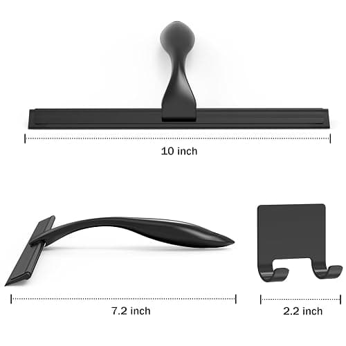 All-Purpose Stainless Steel Shower Squeegee for Shower Glass Door with Adhesive Hook, Bathroom Cleaner Tool Household Window Mirror Squeegee for Glass Doors, Cleaning Tile Wall, Car, 10 inch, Black thumbnail 3