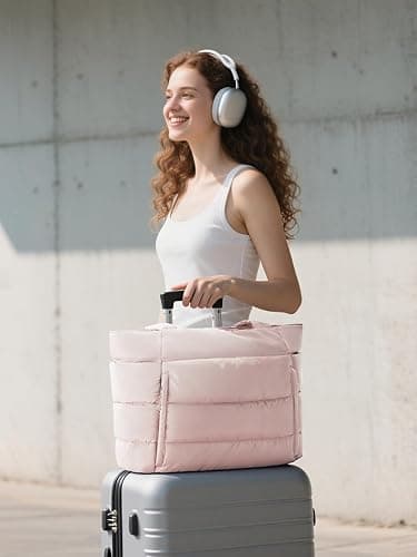 Puffer Tote Bag for Women, Lightweight Puffy Work Handbag Teacher Nurse Quilted Shoulder Bag for School Travel Gym thumbnail 9