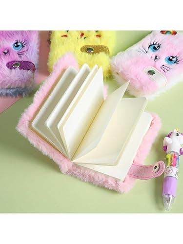 RDTGHY 1 Pcs Plush Cat Keychain Notebook Mini Portable Notepad with Keyring Cute Address Book for Kids Students Journaling Note Taking Random Color thumbnail 4