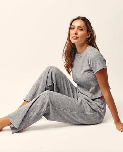 Almere Waffle Knit Lounge Set for Women Baby Tee and Sweatpants thumbnail 3