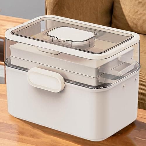 LECHUAN 3-Tier 12 x 9 x 7 Medicine Organizer, Medicine Cabinet Organizer with Portable Pill Case, Multipurpose Plastic Box for Storage Empty First Aid Box - Image 1