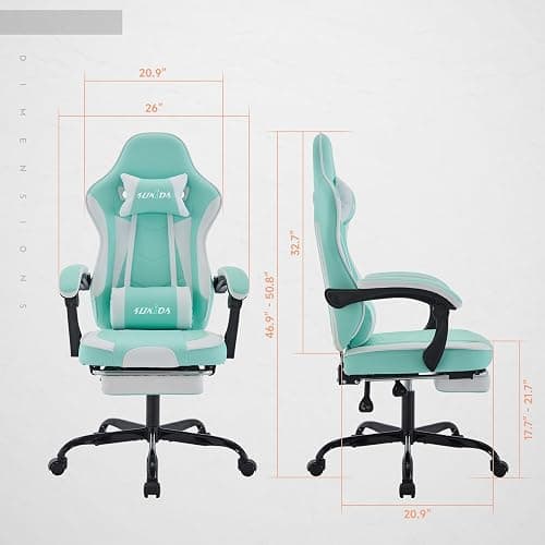 SUKIDA Gamers Choice Gaming Chair - Gaming Chairs for Adults 300lbs, Ergonomic Gamer Gamingchair with Footrest Cool Pc Computer Comfy Leather Swivel Recliner Adjustable Massage Lumbar, Green Blue thumbnail 3