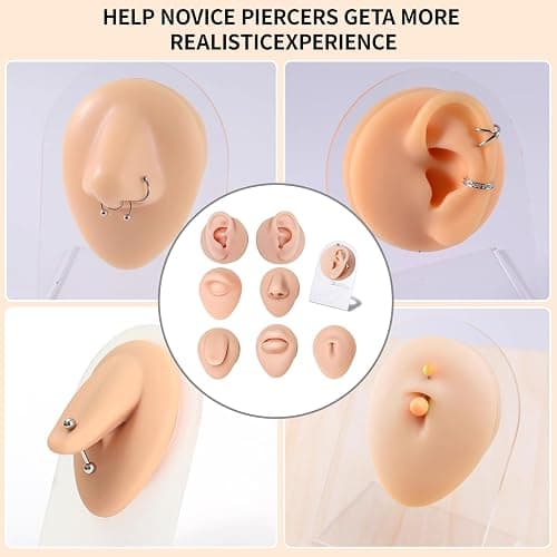 Piercing Kit Silicone Model Body Part Displays Set, 8pcs Soft Body Piercing Practice Model Kit with Display Holder,Soft Fake Tongue Mouth Nose Eye Navel Ear 5D Model Training Tool Kit for Piericng thumbnail 7