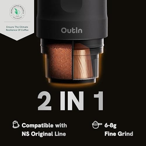 OutIn Nano Portable Electric Espresso Machine, Travel Coffee Maker for Camping, Car Coffee Maker Self-Heating with USB-C, With Ground Coffee & NS Capsule for RV, Hiking, Office thumbnail 5