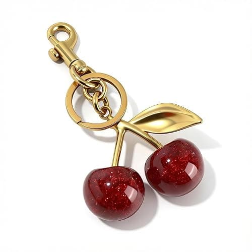 FURQNG Cherry Bag Charm Cute Resin Cherry Keychain Purse Charm for Handbags | Glossy Resin Cherry Charm with Gold Hardware, Cute Bag Accessories for Purses, Backpacks, Handbags and Everyday Decoration - Image 1