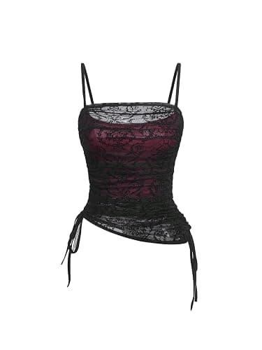 SOLY HUX Women's Ruched Lace Cami Top Drawstring Sleeveless Clubwear Sexy Gothic Tops - Image 1