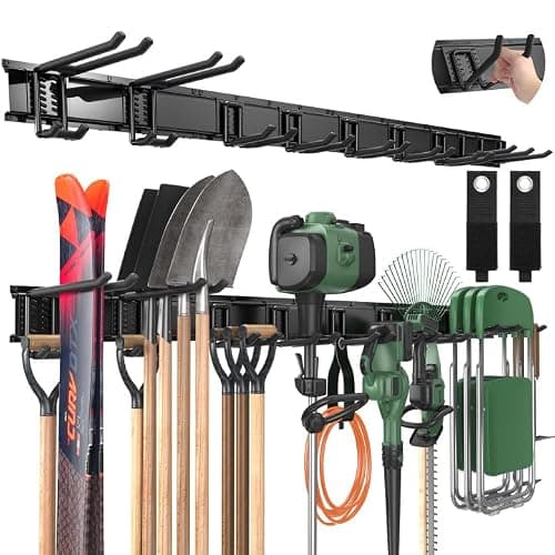 LBT 66" Garage Tool Organizer Wall Mount - 720lbs Garden Tool Organizer with Adjustable Hooks, Heavy Duty Metal Garage Storage Rack, Anti-Rust Shed Rack Holder Hanging Rake Broom Mower Snowboard - Image 1