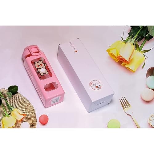 PEXIZUAN Kawaii Bear Water Bottle With Straw Sport Plastic Portable Square Drinking Bottle For Girl Cute Juice Tea Water Cups 700ml(Pink,700ml) thumbnail 4