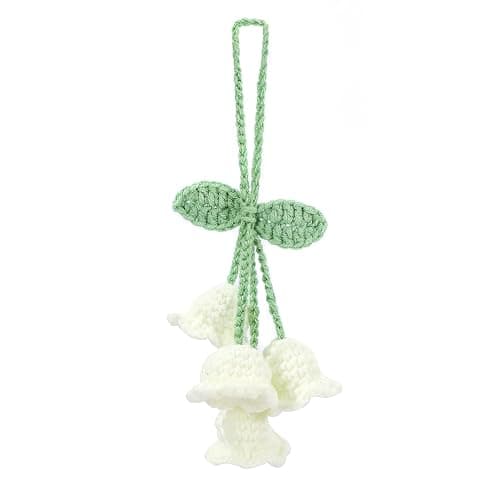 Car Mirror Hanging Accessories Lily Flower Handmade Knitted Car Pendant，Cute Car Decorations for Women Crochet Rearview Mirror Accessories,for Decoration Pendant,Car Accessories Pendant (White 1) - White 1 - Image 1