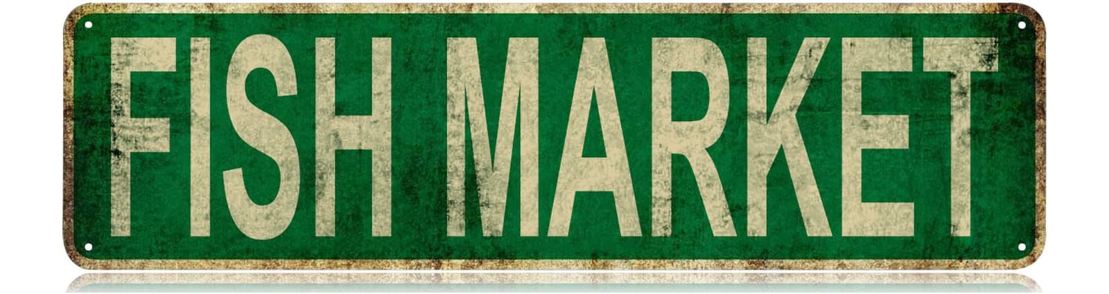 Fish Market Slim Tin Sign Street Funny Metal Sign Wall Decor for Bedroom Farm Home Bar Garage Man Cave Wall Art Gift 4" by 16" - Image 1