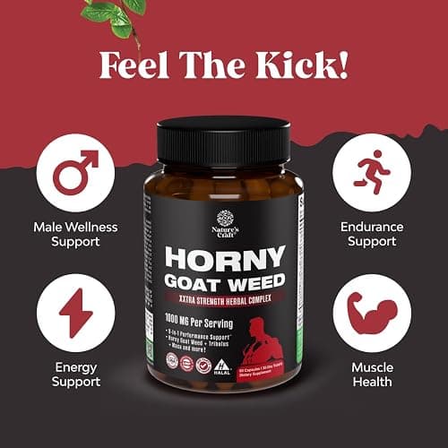 Horny Goat Weed for Men - Extra Strength Male Supplement with Black Maca Root, Tongkat Ali, Saw Palmetto & Panax Ginseng Extract for Stamina & Energy - 60 Capsules thumbnail 4