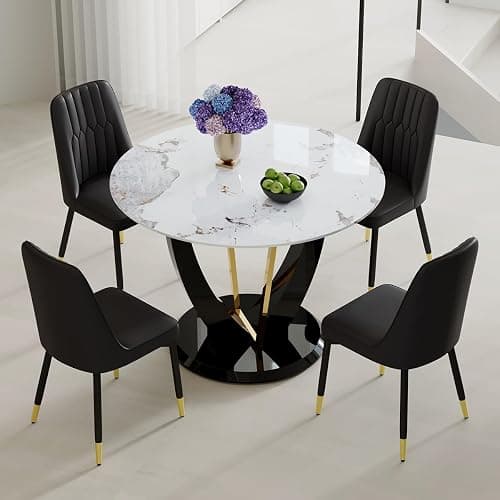 MEMUY 48 inch Round Dining Table,Faux Marble Kitchen Room Table,48" Circle Dining Table Top with Artistic Pedestal,Breakfast Nook for Kitchen Dining Room Easy to Assemble,Surdy Structure thumbnail 7