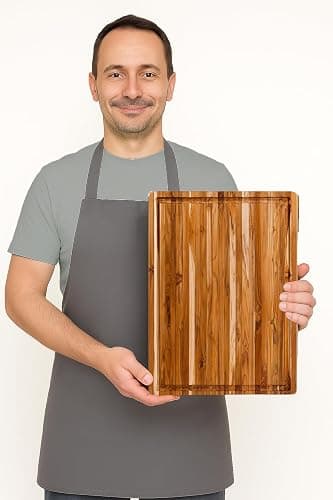 Teakhaus Cutting Board - Medium (M) Wood Cutting Board with Juice Groove and Grip Handles - 18”L x 14”W - Thin, Lightweight, Reversible Teak Edge Grain Wood - Knife Friendly - FSC Certified thumbnail 4