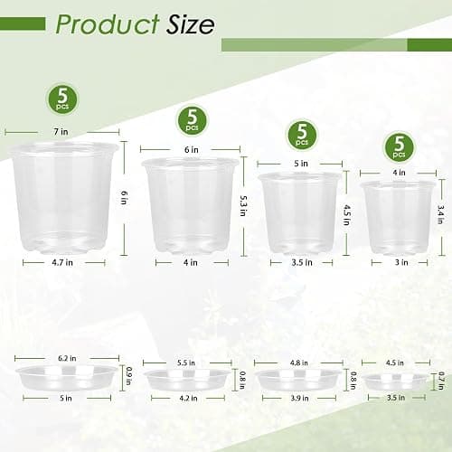 FUIJOL 4/5/6/7 Inch Clear Nursery Pots for Plants with Sacuers 20 Pack, Plastic Flower Pots with Drainage Holes, Variety Pack Seedlings Garden Pot for Indoor Outdoor (4+5+6+7 inch) thumbnail 3
