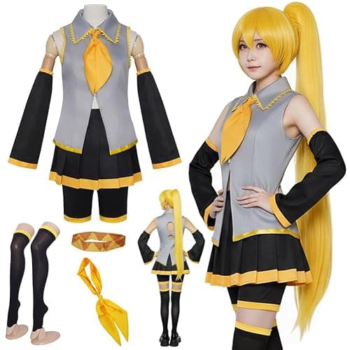 QHWIHRF Women Akita Neru Costume,Akita Neru Uniform Yellow Dress Party Full Set - Image 1