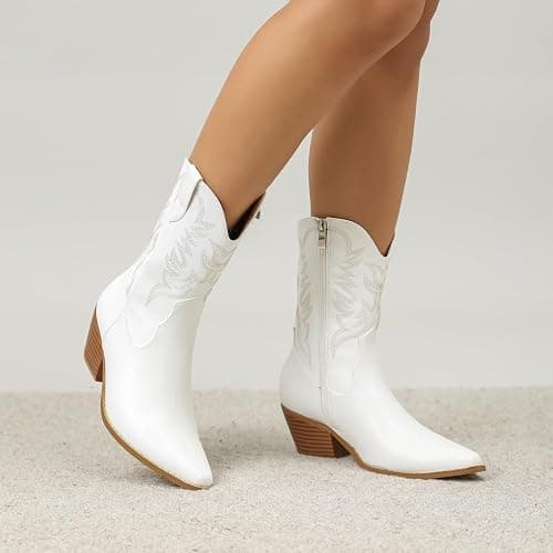 Amoji Women Western Cowboy Boots Cowgirl Mid Calf Boots Pull On D307 thumbnail 7