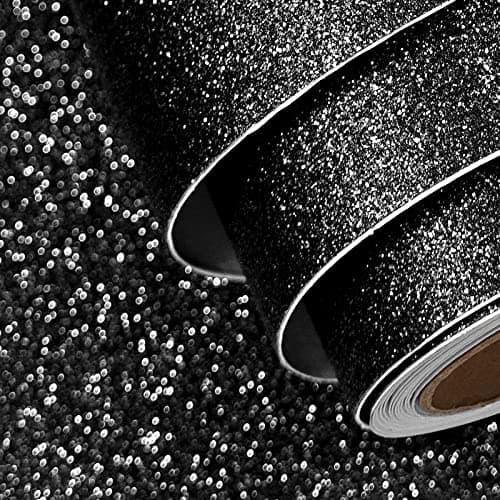 FunStick 15.8"x240" Black Glitter Contact Paper Decorative Self Adhesive Glitter Wallpaper Stick and Peel Sparkly Black Peel and Stick Wall Paper Roll for Bedroom Dresser Cabinets Crafts Shelf Fabric