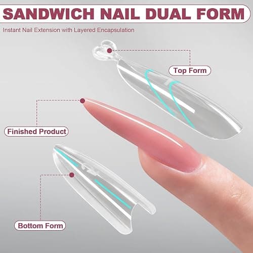 Plman 240 PCS Sandwich Nail Dual Forms, Nail Extension Kit for Beginner & Professional, 14 Sizes Dual Form for Polygel and Builder Gel, Salon and Home DIY Nail Art Tools (Oval) thumbnail 2