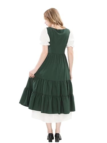 Nuoqi Renaissance Costume Women Medieval Peasant Dress Short Sleeve Chemise with Corset Overdress thumbnail 4