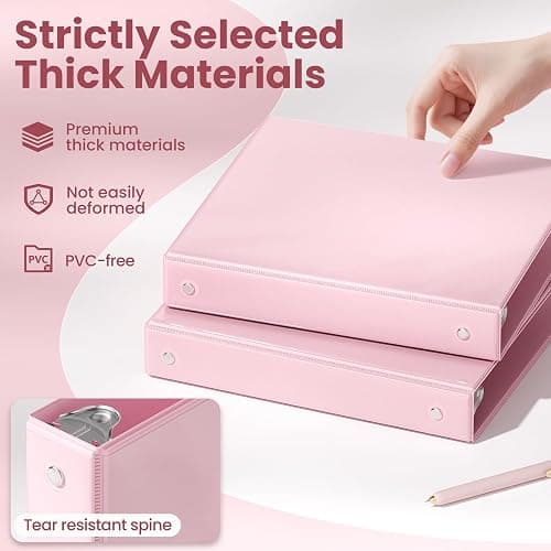 SUNEE 1 Inch Binders 3 Ring 6 Pack, Clear View Three Ring Binders PVC-Free (Fit 8.5x11 Inches) for School or Office Supplies, Pastel Binder thumbnail 4